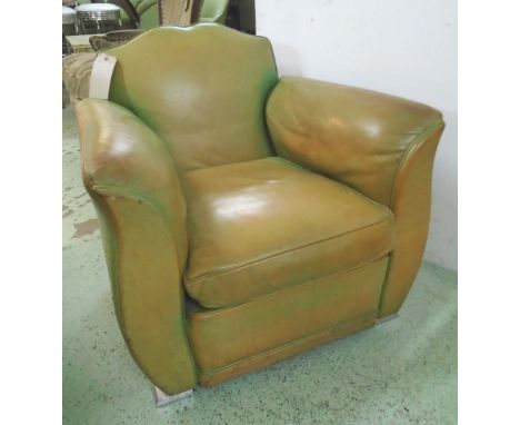 CLUB ARMCHAIR, Art Deco in leather with cushion seat on aluminium feet, 80cm W x 88cm D x 78cm H. (with faults)