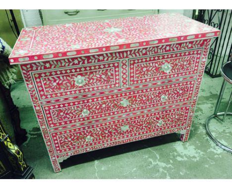 DAMASCUS DESIGN COMMODE, Mother of Pearl inlaid, two short over two long drawers, 88cm H x 108cm W x 50cm D.