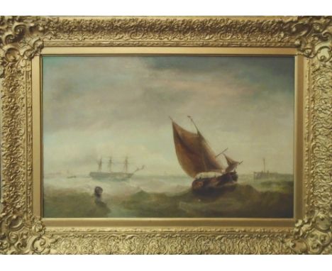 19TH CENTURY BRITISH SCHOOL, 'Seascape', oil on canvas, 40cm x 60cm, in gilt frame.
