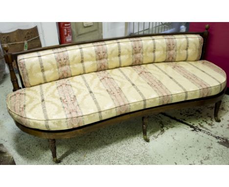 CONCAVE WINDOW SEAT, Regency rosewood, in the manner of Gillows, with low back and squab cushion in striped damask above a ca