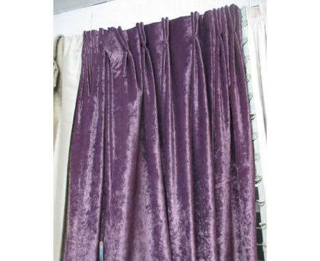 CURTAINS, a pair, purple velvet, lined and interlined, each 100cm W gathered by 263cm drop. (2)