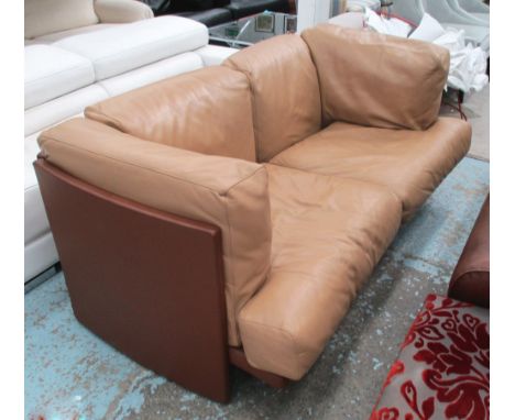 SOFA, by Poltrona Frau in caramel and brown leather, 175cm W x 76cm H x 95cm D. (with faults)