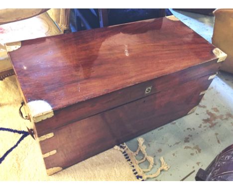TRUNK, 19th century camphorwood and brass bound with rising lid and carrying handles, 103cm x 47cm D x 50cm H.