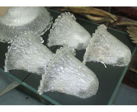 WALL SCONCES, a set of four, vintage Murano Rugiadoso white glass, 24cm H. (4)