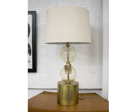 TABLE LAMP, Contemporary with globular glass body, on metal pedestal with grey shade, 79cm H. 
