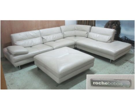 PULSATION SOFA BY ROCHE BOBOIS, with matching ottoman, in ice leather finish on chromed feet (RRP around £11,000), (with slig