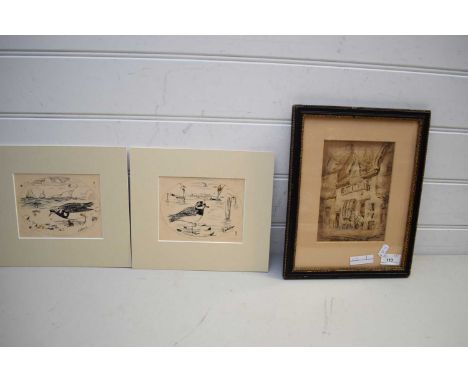 AFTER ARTHUR HENRY PATTERSON, TWO STUDIES - TURNSTONES, TOGETHER WITH INK DRAWING OF A NORWICH STREET SCENE, SIGNED HOLMES WI