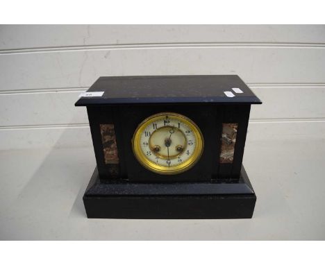 VICTORIAN BLACK SLATE AND MARBLE CASED MANTEL CLOCK