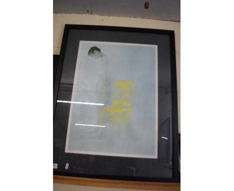 AFTER ROBERT HEINDEL, (AMERICAN), COLOURED PRINT -  BALLET DANCER WITH YELLOW CHAIR, LIMITED EDITION 445/500, F/G, 82CM HIGH