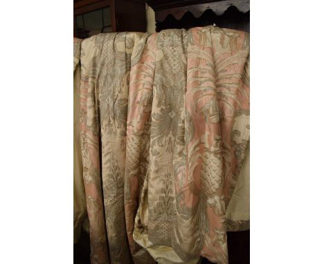 PAIR OF LARGE FLORAL DECORATED CURTAINS WITH CONJOINED CENTRE FOR LARGE COUNTRY HOUSE WINDOW