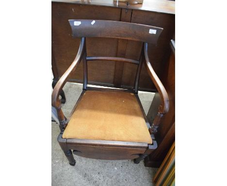 VICTORIAN MAHOGANY FRAMED BAR BACK COMMODE CHAIR, 89CM HIGH