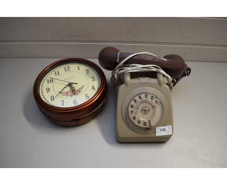 VINTAGE PLASTIC TELEPHONE TOGETHER WITH A MODERN DOUBLE SIDED QUARTZ CLOCK