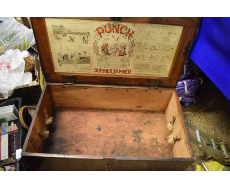 STAINED WOODEN TRUNK WITH ROPE HANDLES