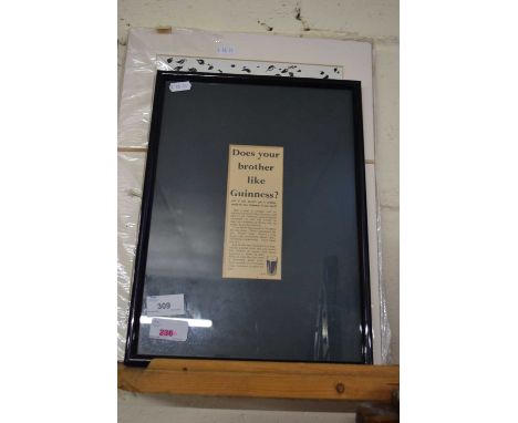 MIXED LOT COMPRISING SENIOR SERVICE CIGARETTE ADVERTISING PRINT, CHURCHMANS CIGARETTES ADVERTISING PRINT AND TWO FURTHER GUIN