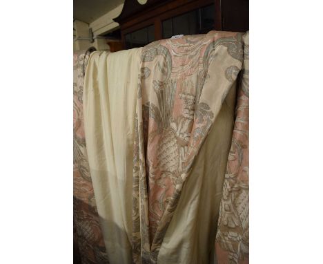 FLORAL DECORATED CURTAINS WITH CONJOINED CENTRE FOR LARGE COUNTRY HOUSE WINDOW