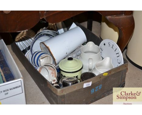 Various kitchenalia to include some enamel ware etc.