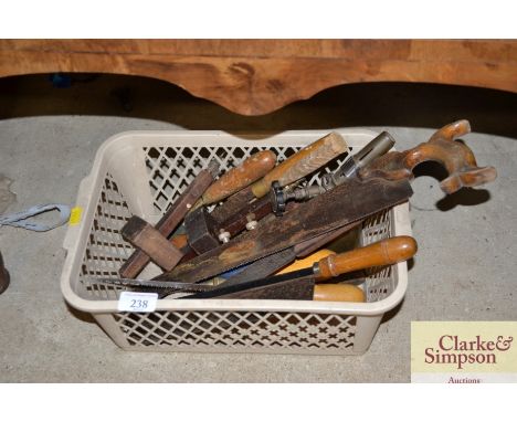 A tray of various wood working tools 