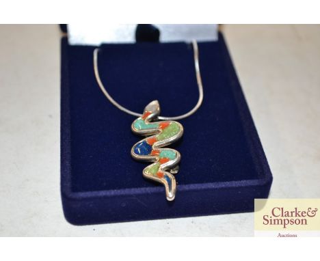 A 925 marked and enamel serpent pendant / brooch