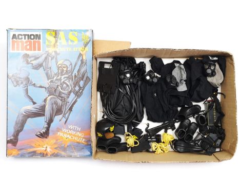 Palitoy Action Man SAS vintage loose clothing/accessories to include various part outfits, gas masks, grappling hooks, parach