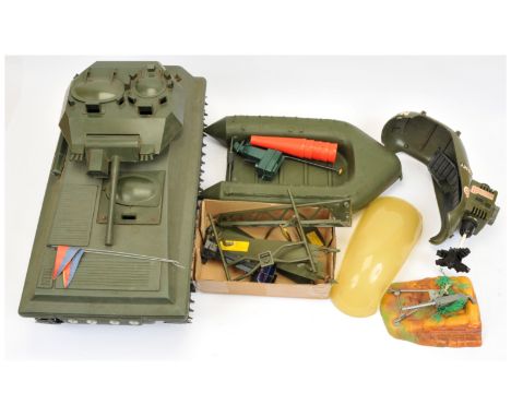 Palitoy Action Man Vintage group of unboxed vehicles/sets including (1) Scorpion Tank, with 2 x flags, hatches are attached -