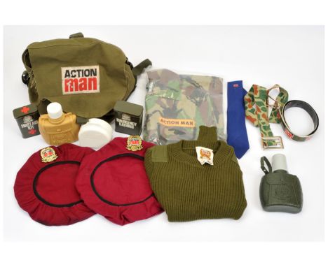 Action Man Patrol Adventure Clothes for Boys, a loose group comprising green sweater, 2 x beret with badge, belt, water bottl