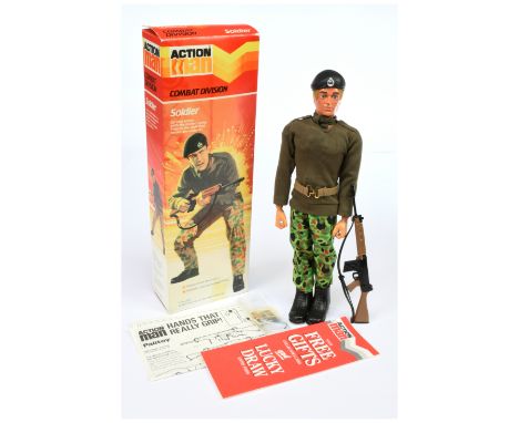 Palitoy Action Man Vintage Combat Division Soldier - dynamic body with combat uniform and SLR rifle, plus other accessories -