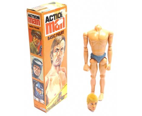 Palitoy Action Man vintage Basic Figure, flock hair, Eagle-Eyes, gripping hands, head is detached (some scuffs on the head), 