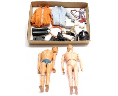 Palitoy Action Man vintage, unboxed group to include 2 x undressed flock head, gripping hands figures plus a quantity of acce