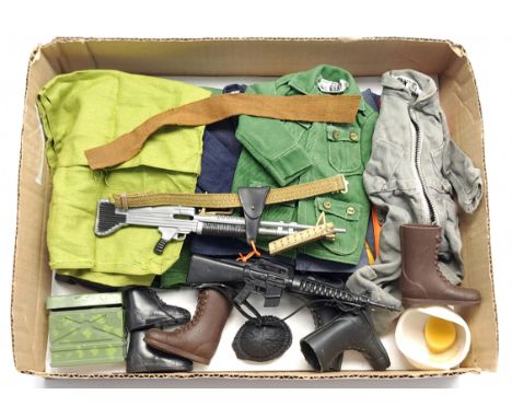 Palitoy Action Man vintage loose clothing/accessories to include guns, various part outfits, helmets/hats plus others - see p