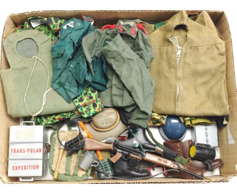 Palitoy Action Man vintage loose clothing/accessories to include guns, various part outfits, helmets/hats plus others - see p
