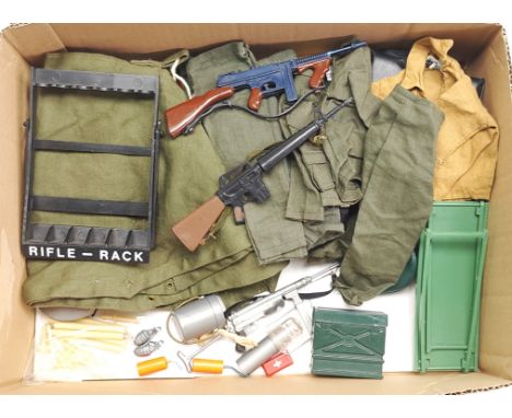 Palitoy Action Man vintage loose clothing/accessories to include guns, various part outfits, helmets/hats plus others - see p