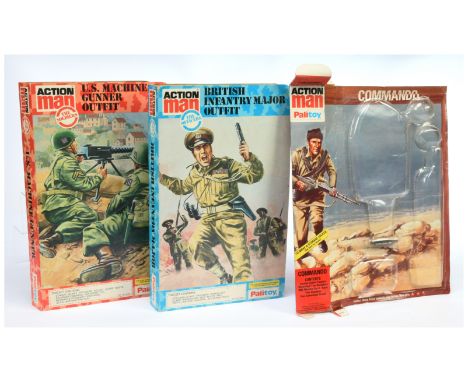 Palitoy Action Man Vintage a group of EMPTY cards (1) British Infantry Major Outfit; (2) U.S. Machine Gunner Outfit; (3) Comm