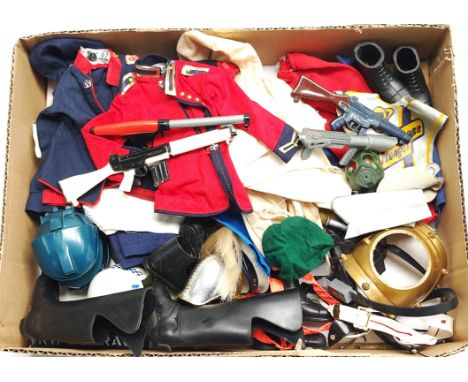 Palitoy Action Man vintage loose clothing/accessories to include guns, various part outfits, helmets/hats, boots, plus others