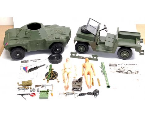 Palitoy Action Man Vintage unboxed group comprising (1) 34713 Land Rover - with fold-down windscreen, spare wheel, instructio