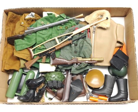 Palitoy Action Man vintage loose clothing/accessories to include guns, various part outfits, helmets/hats plus others - see p