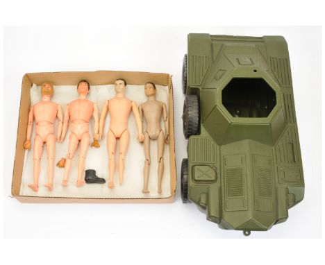 Action Man a group of vintage mixed items including 2 x flock head, gripping hand figures - both are missing one hand, Irwin 