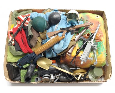 Palitoy Action Man vintage loose clothing/accessories to include guns, various part outfits, helmets/hats plus others - see p