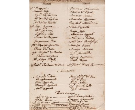 Manuscript on paper in brown ink of a match played during Carnival in 1672. Very rare document related to an early game of fo