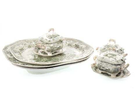SPODE AESOP'S FABLES DINNER SERVICE, depicting scenes from various fables including The Fox and the Lion, The Lion in Love an