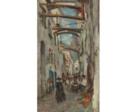 Wenz-Eyth, EmilieStuttgart 1863 - 1909 ebenda, Landschaftsmalerin. "Straßenszene", Blick in eine südländische Gasse mit Figur