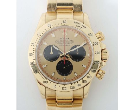Herrenarmbanduhr ROLEX Cosmograph DaytonaSchweiz, ca. 2008, Gelbgold 750, rundes Gehäuse mit integriertem Gliederarmband, gol