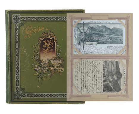 Postkartenalbumum 1900, mit 200 Gruß- und Ansichtskarten, Bregenz, Innsbruck, Baden-Baden, Basel, Heilbronn, Tübingen, St. Ga