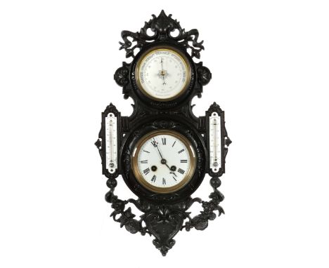 Wanduhr mit WettersationFrankreich, um 1880, verglastes Emaillezifferblatt mit römischen Stunden, Platine gemarkt mit Monogra