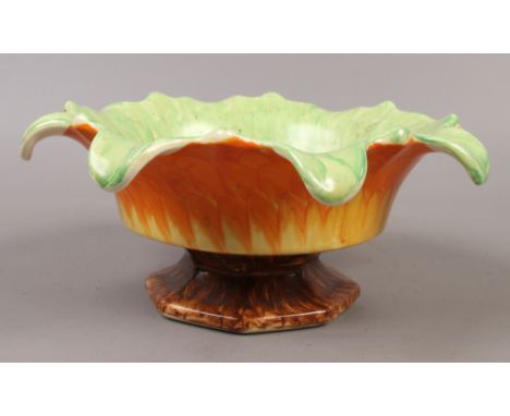 A Myott &amp; Son Art Deco bowl with frilled rim and decorated in coloured enamels.