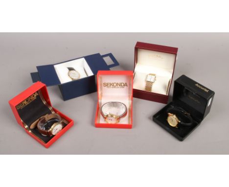 Five boxed gents wristwatches including Sekonda, Accurist, Rotary etc.
