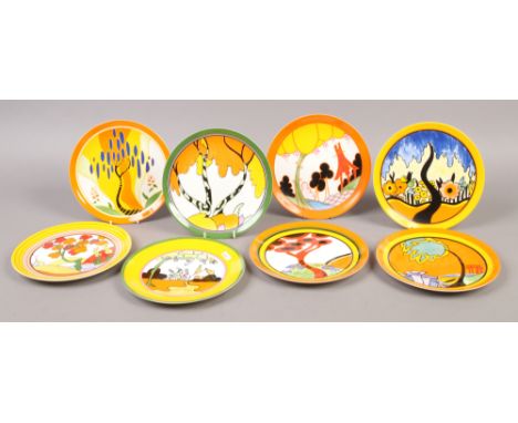 Eight limited edition Wedgwood 'living landscapes' Clarice Cliff display plates to include Bridgwater, Red Tree, Tulip etc.