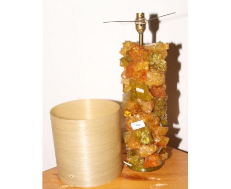 A retro amber effect shard table lamp with cream shade.