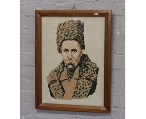 A framed woolwork tapestry 'Taras Shevchenko' Ukrainian national poet and political figure born March 1814-1851.
