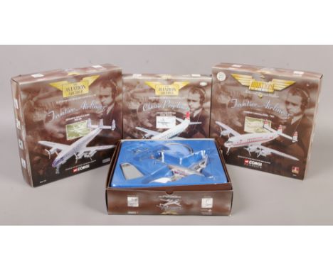 Four boxed Corgi Diecast model aeroplanes from the Aviation Archive 1:144 scale.