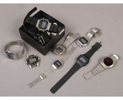 A quantity of mostly vintage digital wristwatches including Casio wrist remote controller, Casio F - 91W, Timex Ingiglo, Zeon